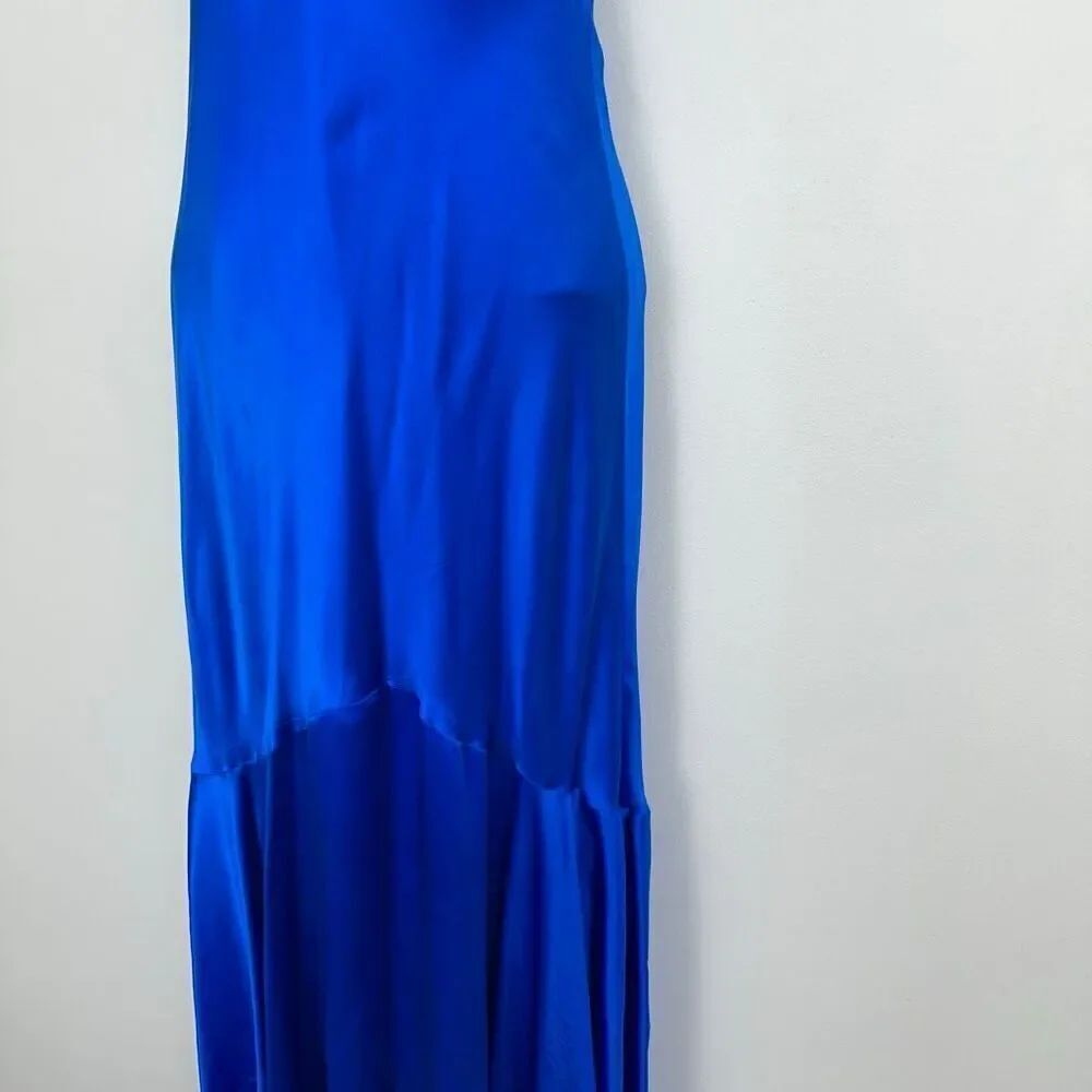 Cache Vintage Cobalt Blue Liquid Silk Halter Fishtail Maxi Gown - Picture 10 of 16